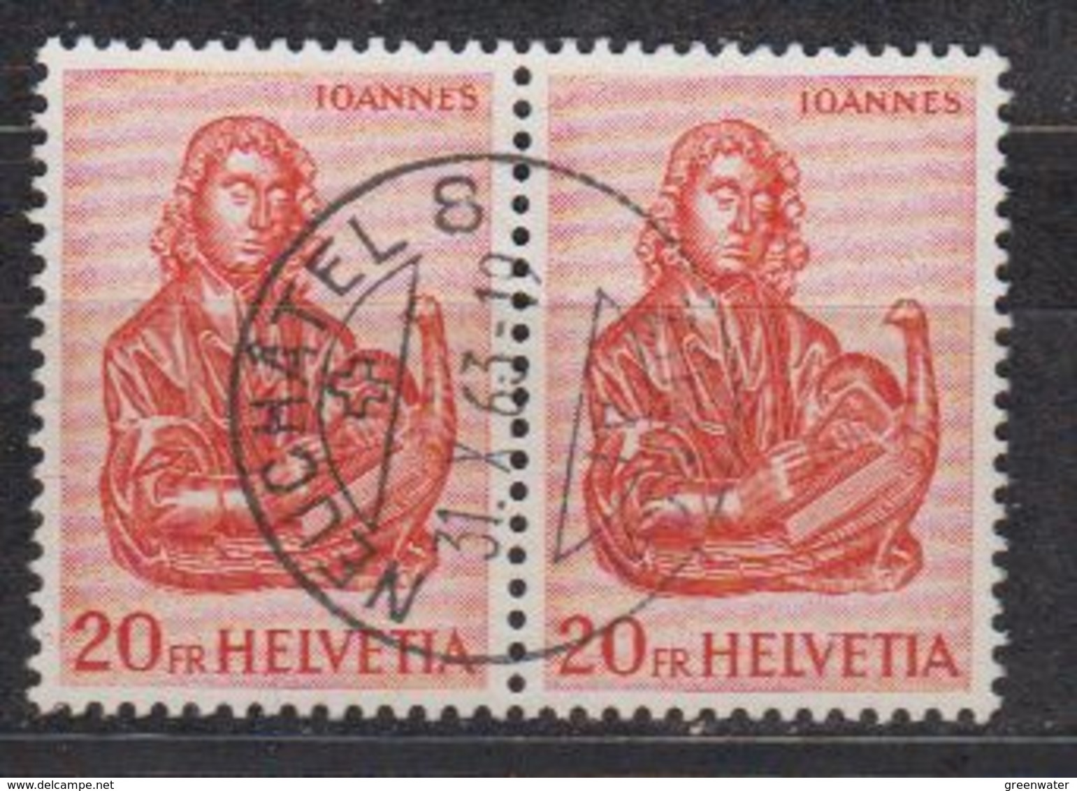 Switzerland 1961 Evangelisten / Johannes 1v (pair) Used Ca Neuchatel 31 X 63 (42728D) - Used Stamps