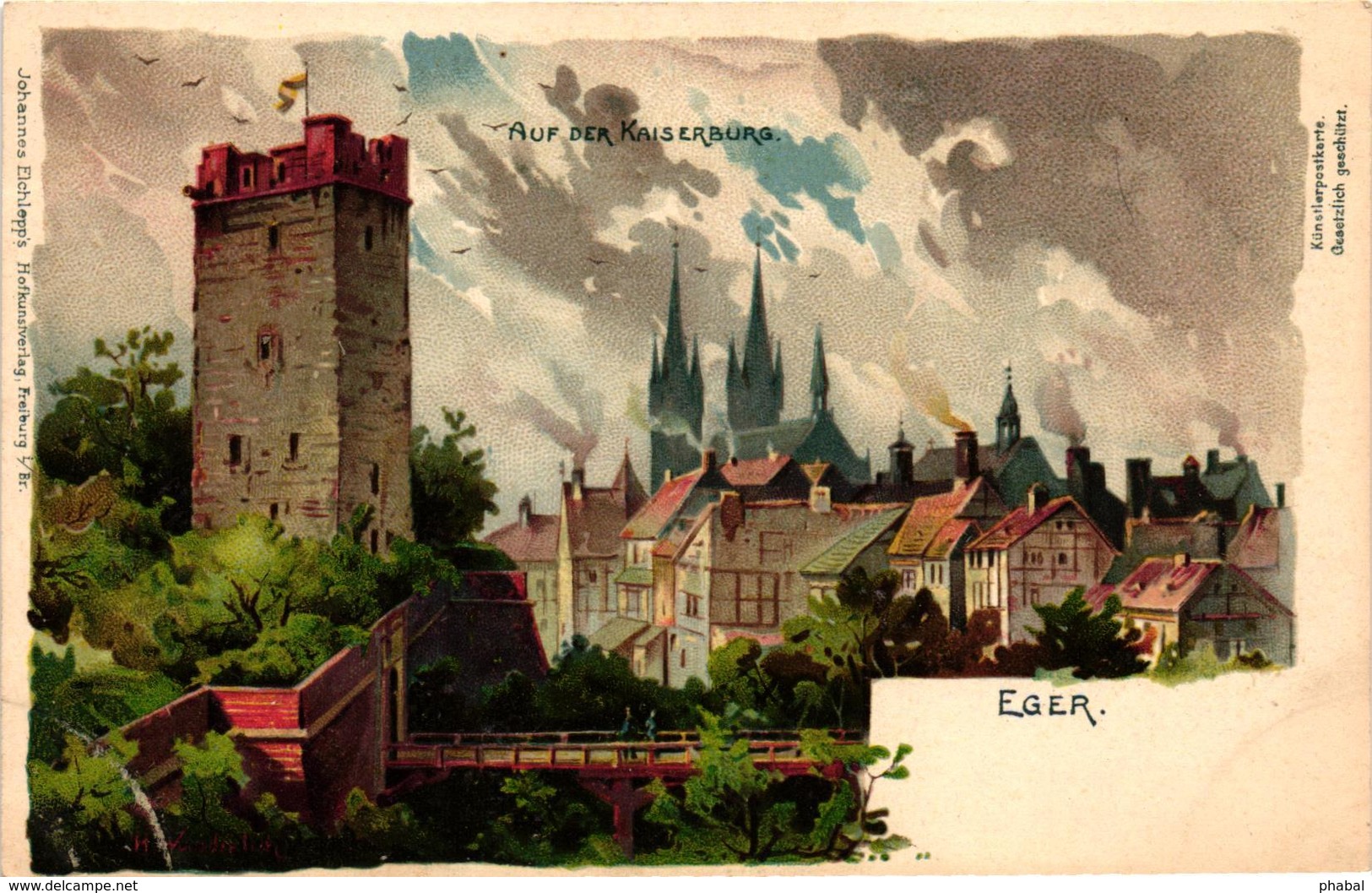 Czech Republic, Cheb, Eger, View, Aud Der Kaiserburg, Old Litho Postcard - Czech Republic