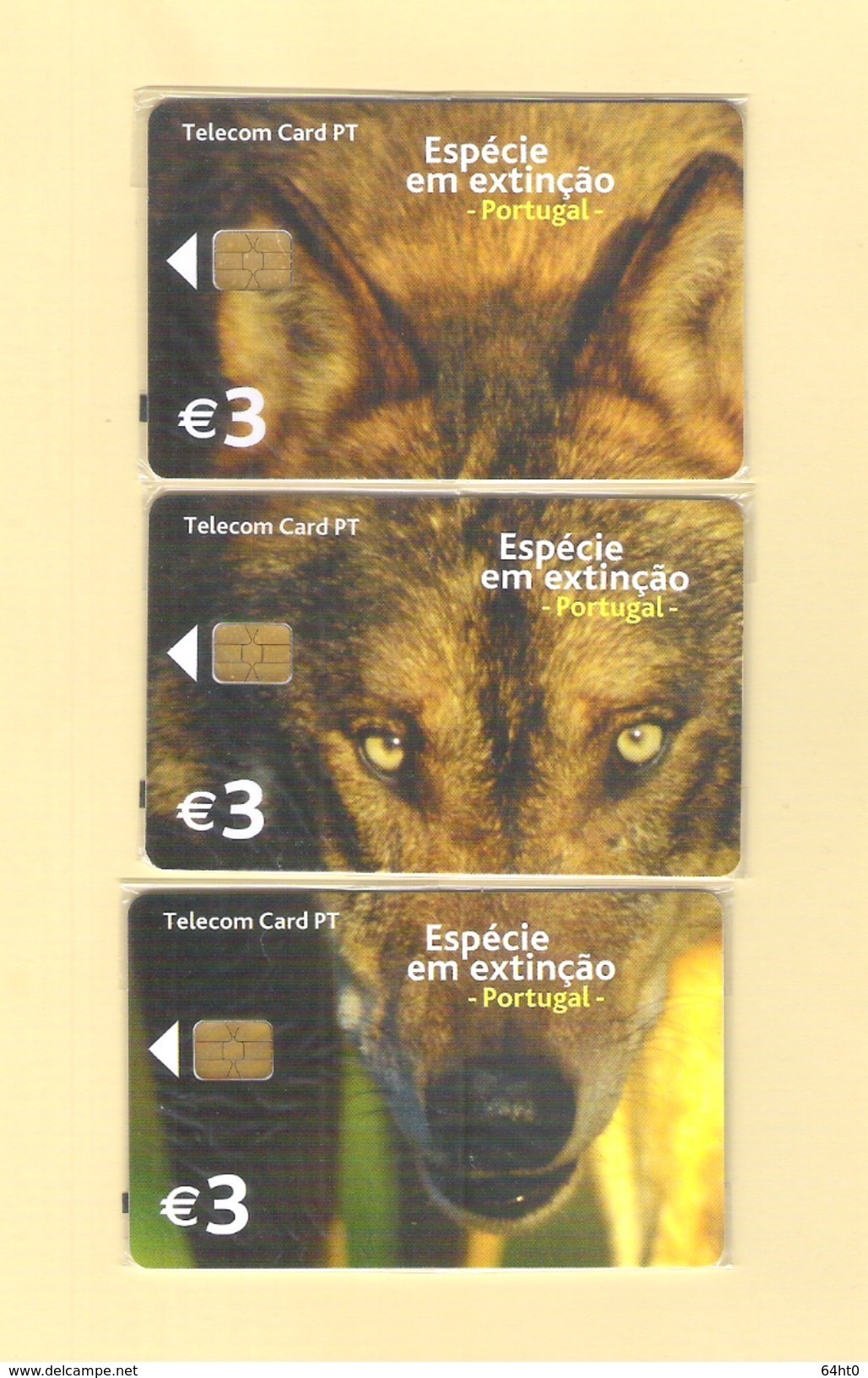 PUZZLE OF 3 CHIPCARD PORTUGAL "LOBO IBÉRICO" EX: 2.000 - MINT/SEALED - Portugal