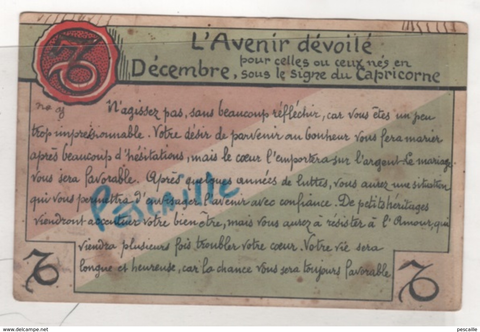 HOROSCOPE - CP L'AVENIR DEVOILE POUR CELLES ET CEUX NES EN DECEMBRE SOUS LE SIGNE DU CAPRICORNE - BROCHERIOUX & Cie - Philosophie & Pensées