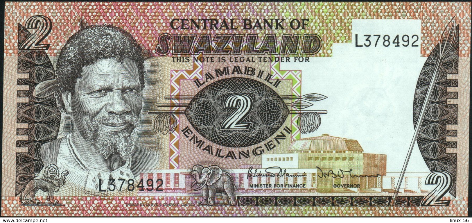 SWAZILAND - 2 Emalangeni Nd.(1983 & 1984) {sign. Dlamini & Oliver} UNC P.8 B - Swaziland