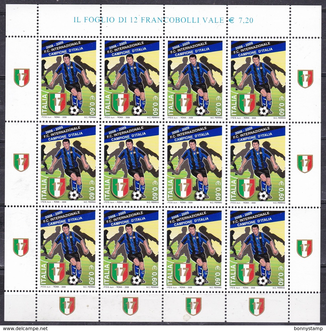 Repubblica Italiana, 2009 - Inter Campione D'Italia, Minifoglio Di 12 - Nr.3150b MNH** - Blocchi & Foglietti