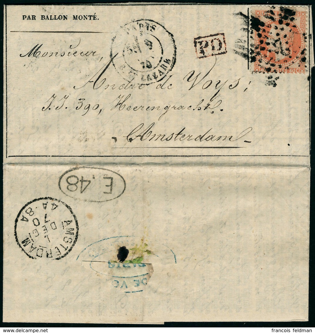 Lettre LE DAGUERRE, Paris 9.11.70, Gazette Des Absents N° 6 à Destination D'Amsterdam, Cachet D'arrivée + Marque E 48, S - Andere & Zonder Classificatie