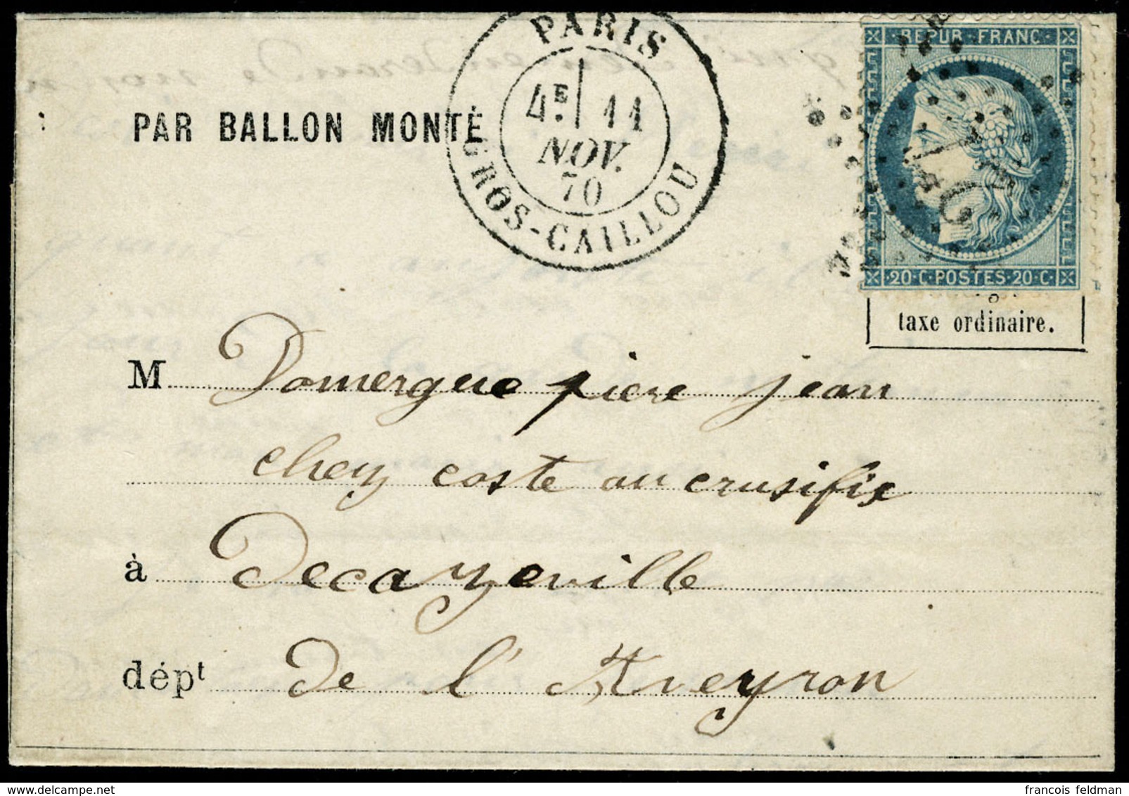Lettre Le Daguerre, LMI, Càd R. Gros Caillou, 11 Nov 70, + étoile 27, Pour Decazeville Aveyron. T.B. - Other & Unclassified