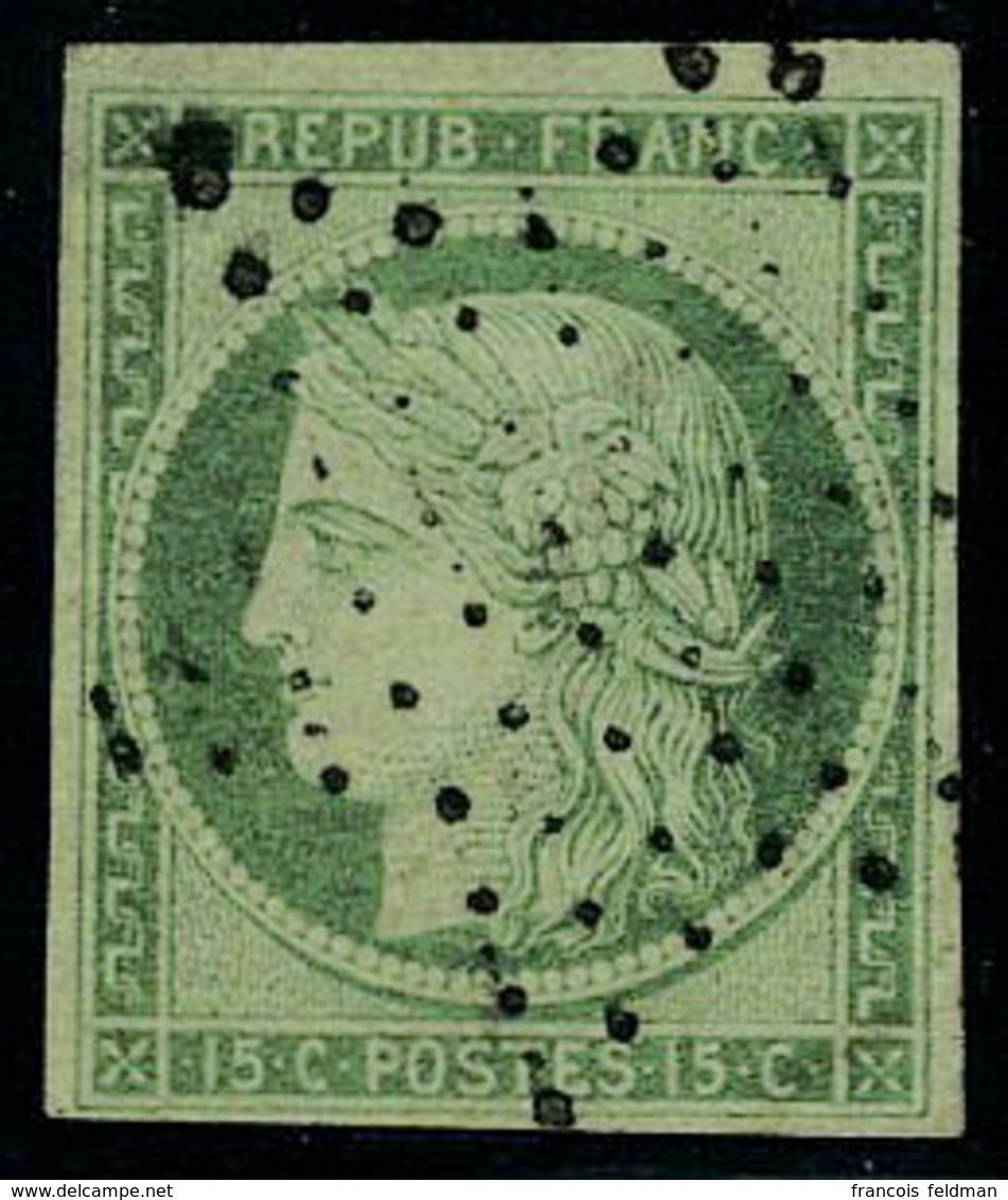 Oblitéré N° 2b, 15c Vert Foncé Obl étoile De Points, T.B. Signé JF Brun - Other & Unclassified