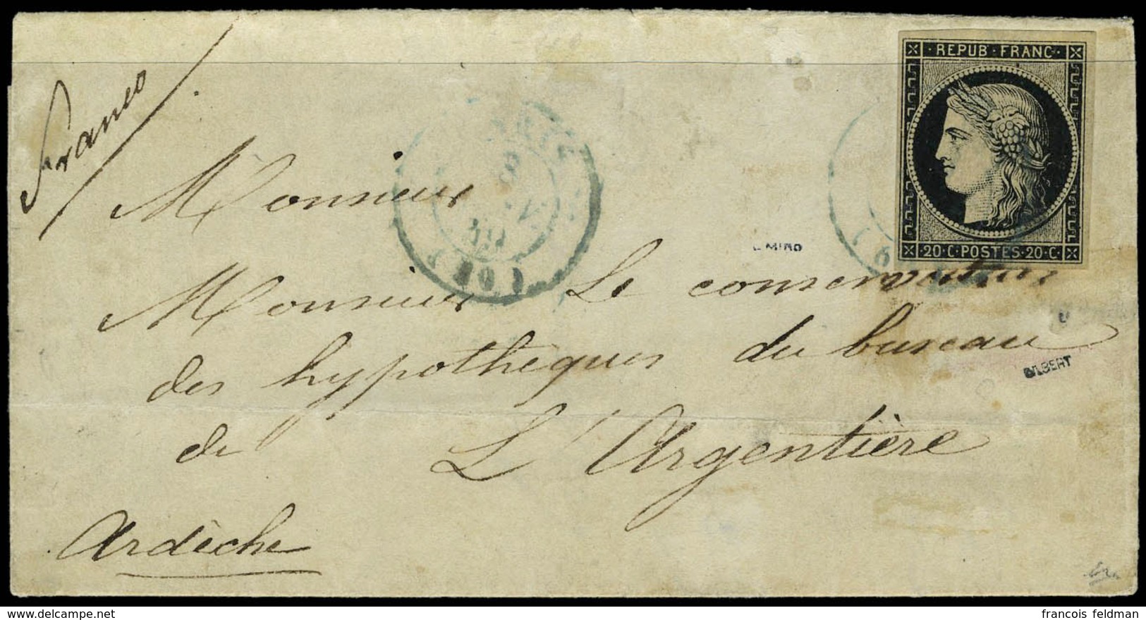 Lettre N° 3, 20c Noir Obl Petit Cachet à Date Bleu Du 3 Jan 1849 (1ère Date D'utilisation 2 Jan) Sur Lettre De Paris à L - Sonstige & Ohne Zuordnung