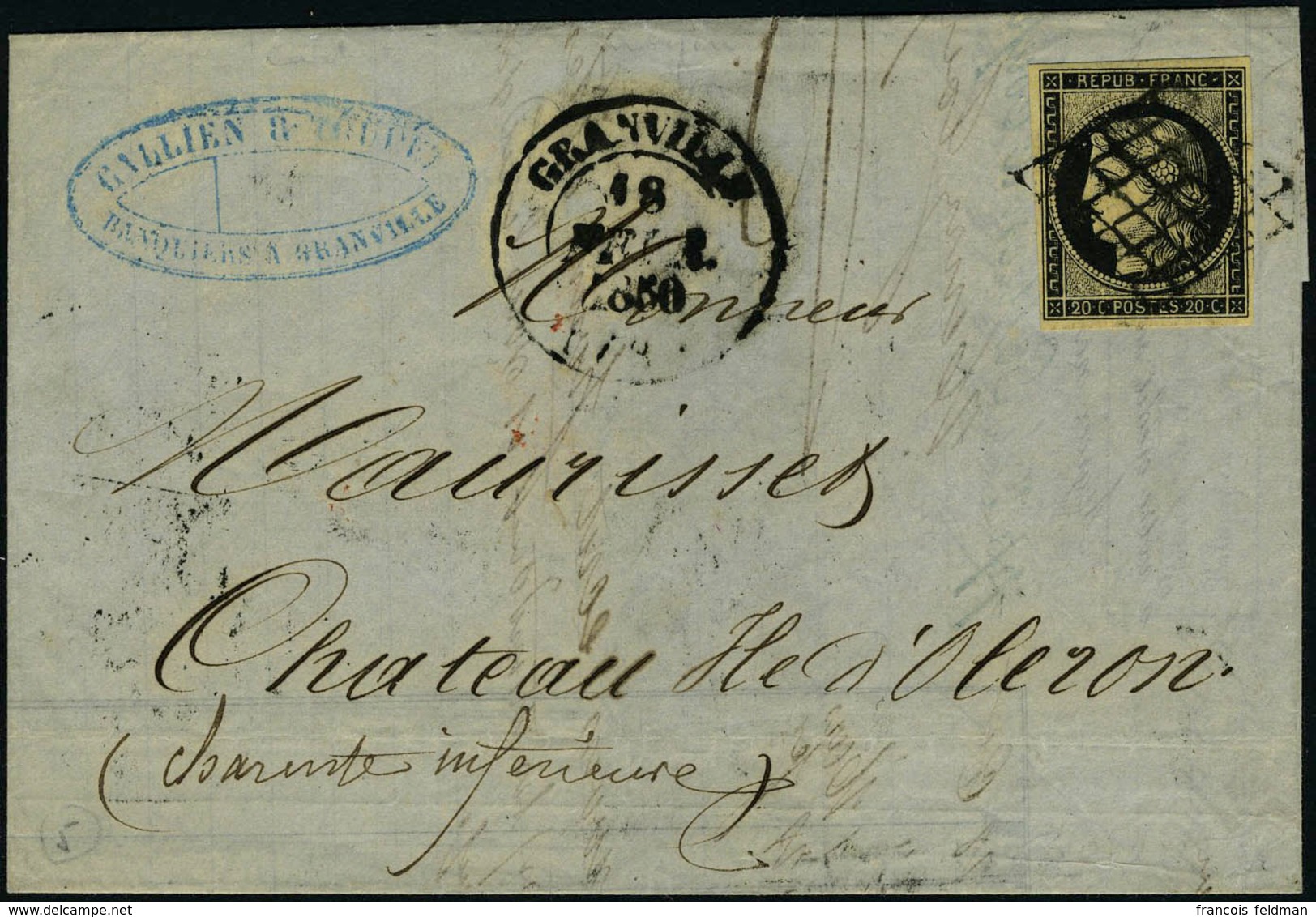 Lettre N° 3, Sur L Obl Grille + Càd Type 13 Granville 18 Février 1850 Pour L Ile D'Oléron, Au Verso Càd Nantes 2 Février - Sonstige & Ohne Zuordnung