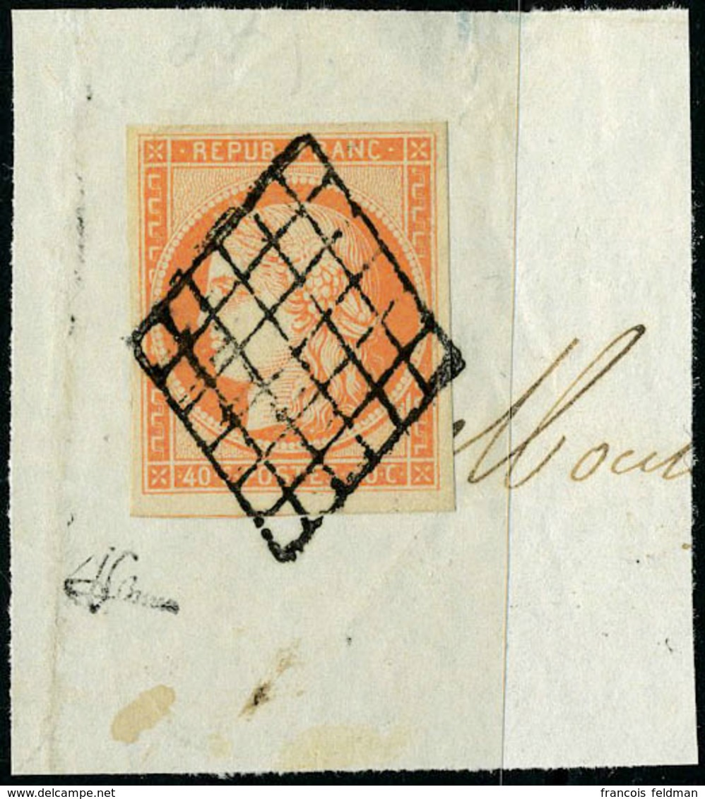 Fragment N° 5a, 40c Orange Vif Obl Sur Grand Fragment, Superbe, Signé Brun - Andere & Zonder Classificatie