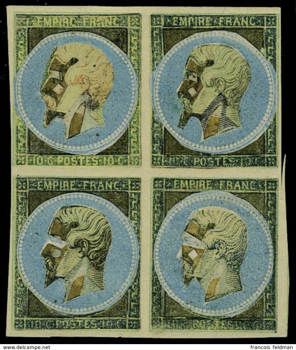 Neuf Sans Gomme N° 13, 10c Napoléon, Bloc De 4, Coussinet D'impression, T.B. - Andere & Zonder Classificatie