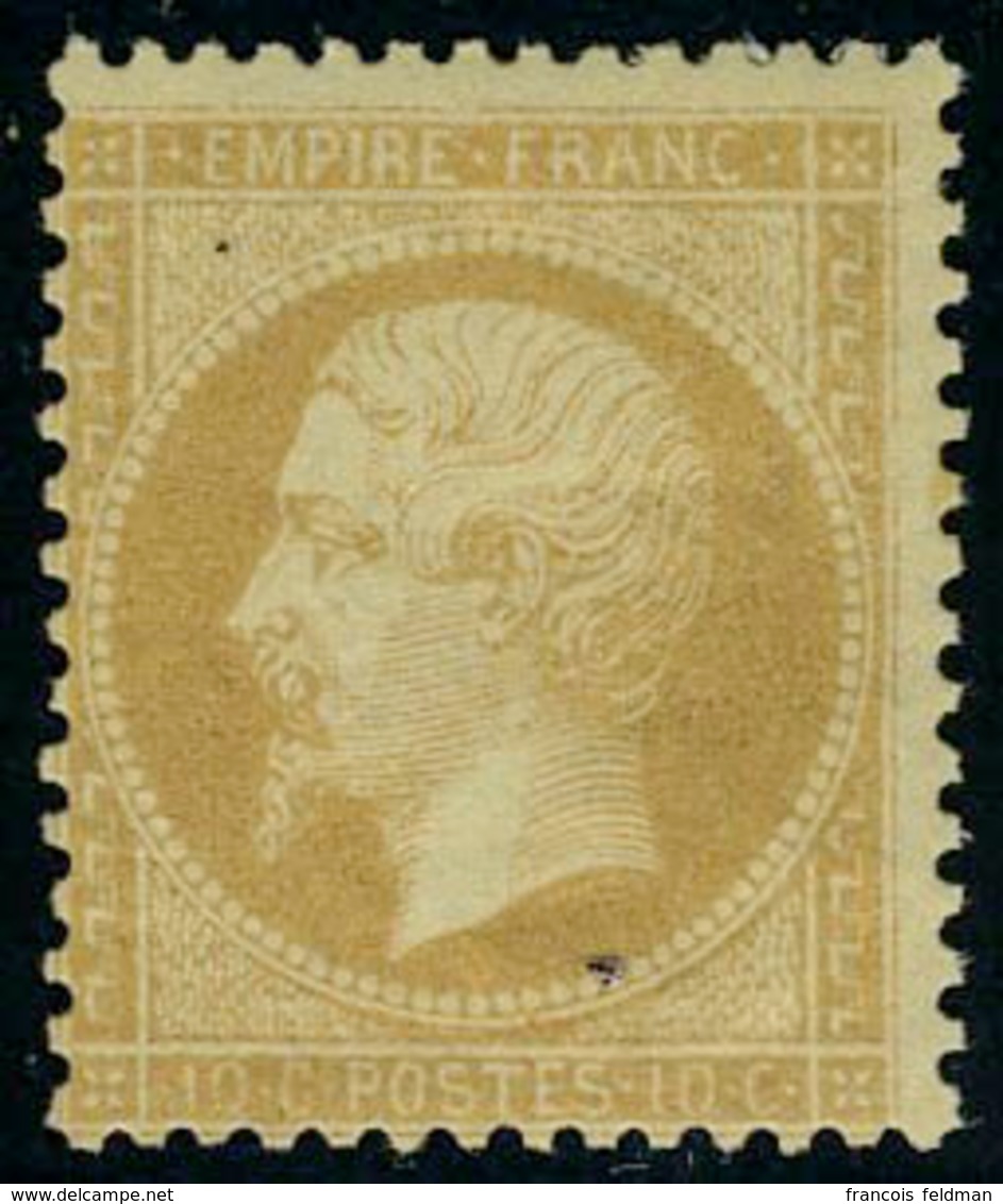 Neuf Avec Charnière N° 21, 10c Bistre Napoléon III Dentelé, Charnière Forte Sinon TB, Signé - Andere & Zonder Classificatie