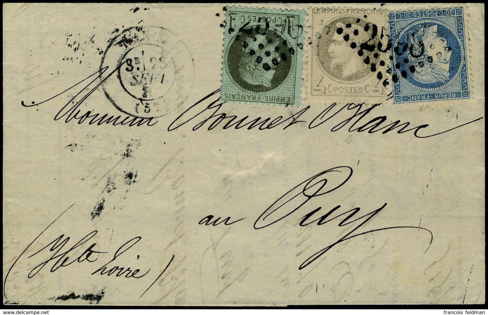 Lettre N° 25, 26 + 37, Tarif De Septembre 1871 à 25 Aff Tricolore De Nancy Pour Le Puy T.B. - Altri & Non Classificati