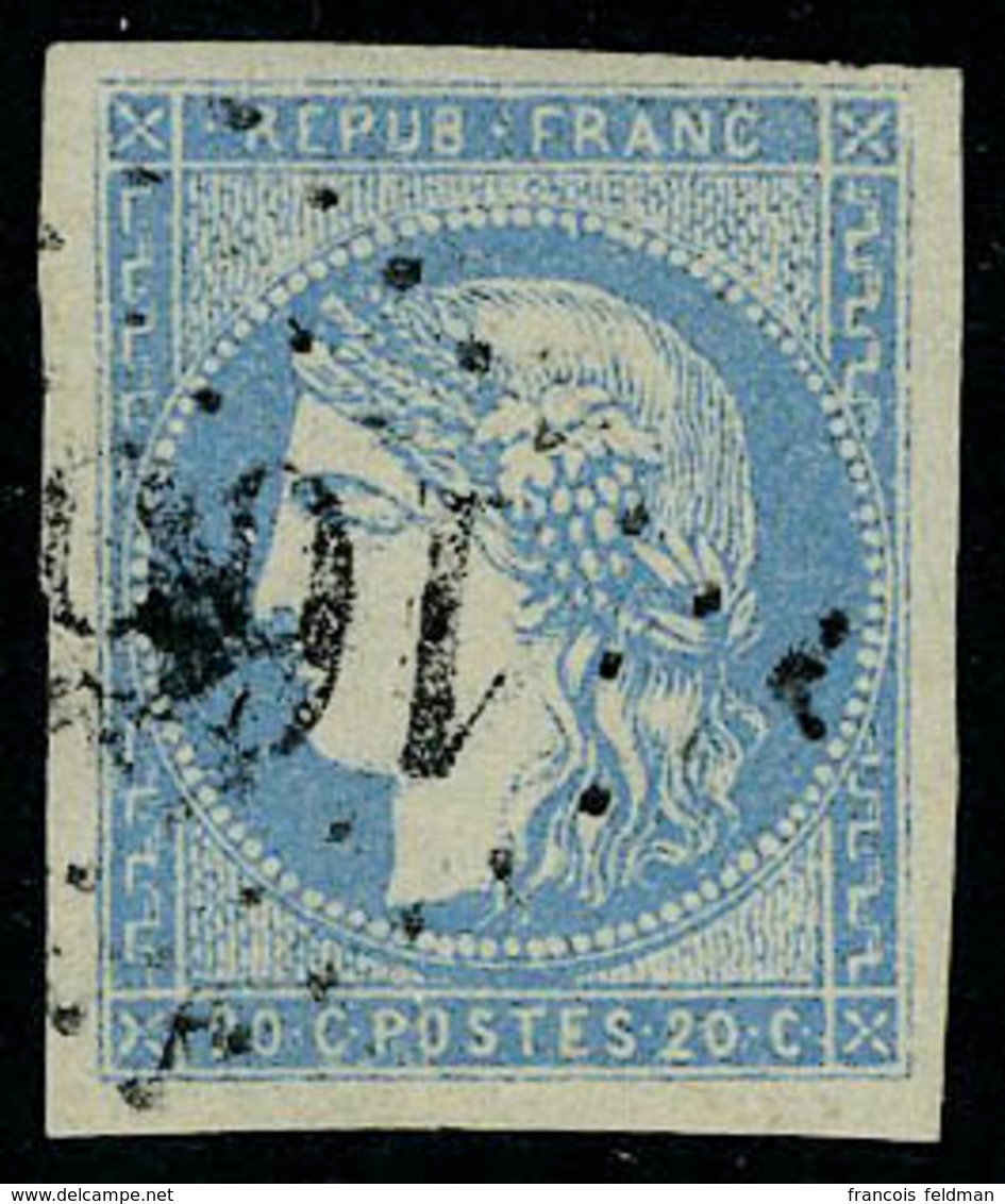 Oblitéré N° 44A, 20c Bleu Type I Superbe, Signé Brun - Sonstige & Ohne Zuordnung