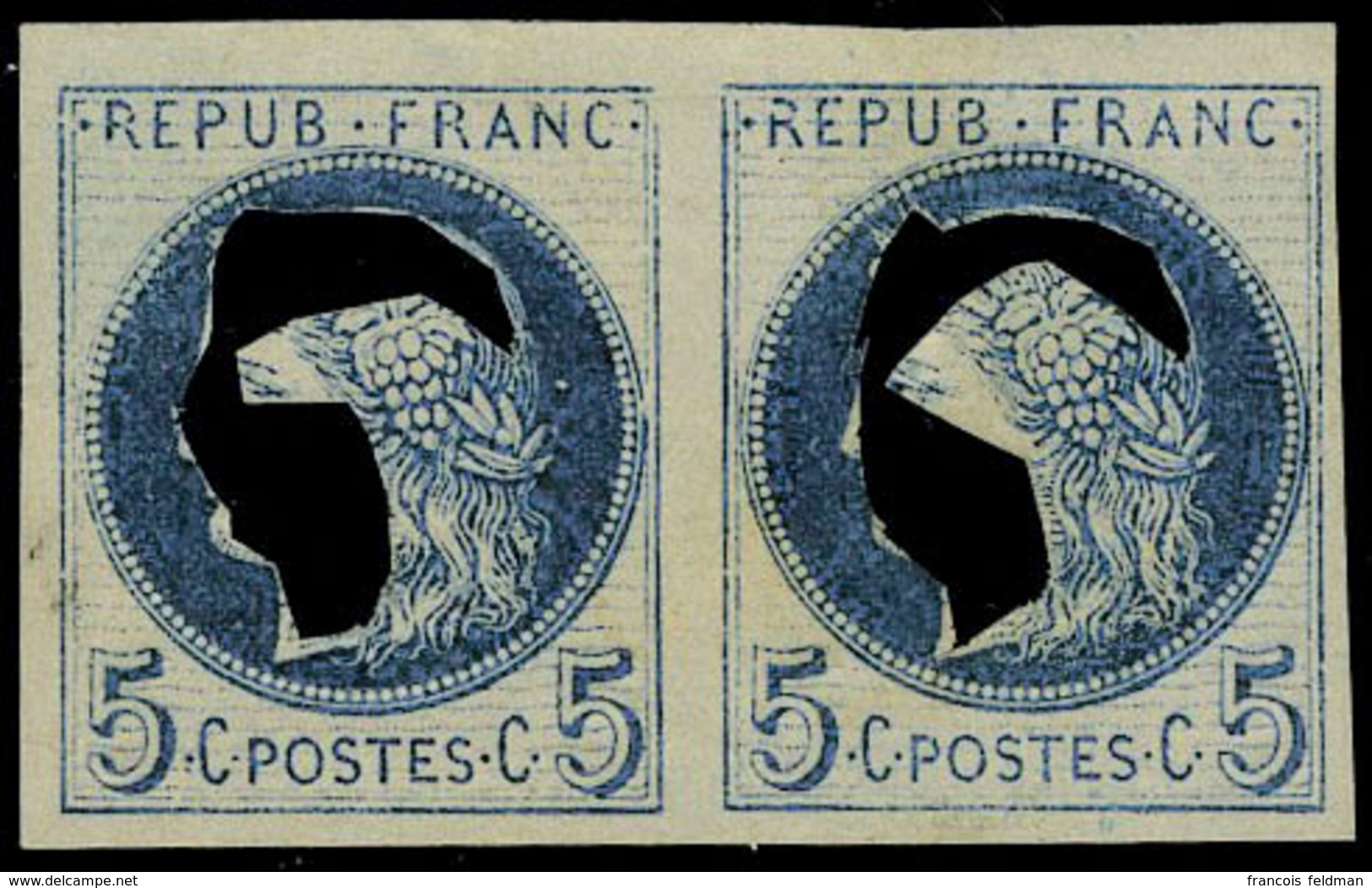 Neuf Sans Gomme N° 53, 5c Paire Coussinet D'impression En Bleu, T.B. - Other & Unclassified
