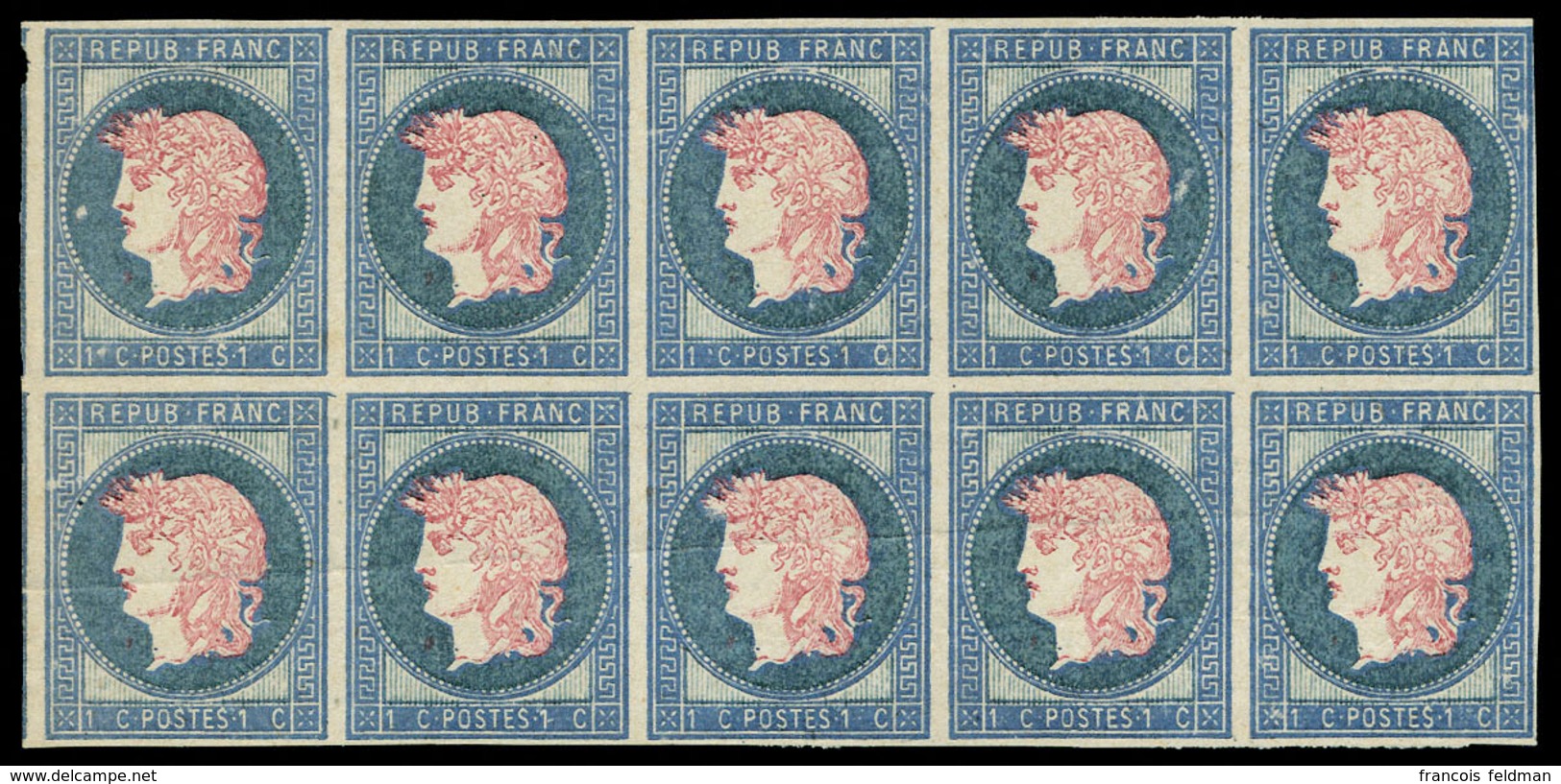 Neuf Sans Gomme Projet Gaiffe 1876, 1c Bleu Effigie Rose, Bloc De 10 (5ex Léger Pli) Maury. - Sonstige & Ohne Zuordnung