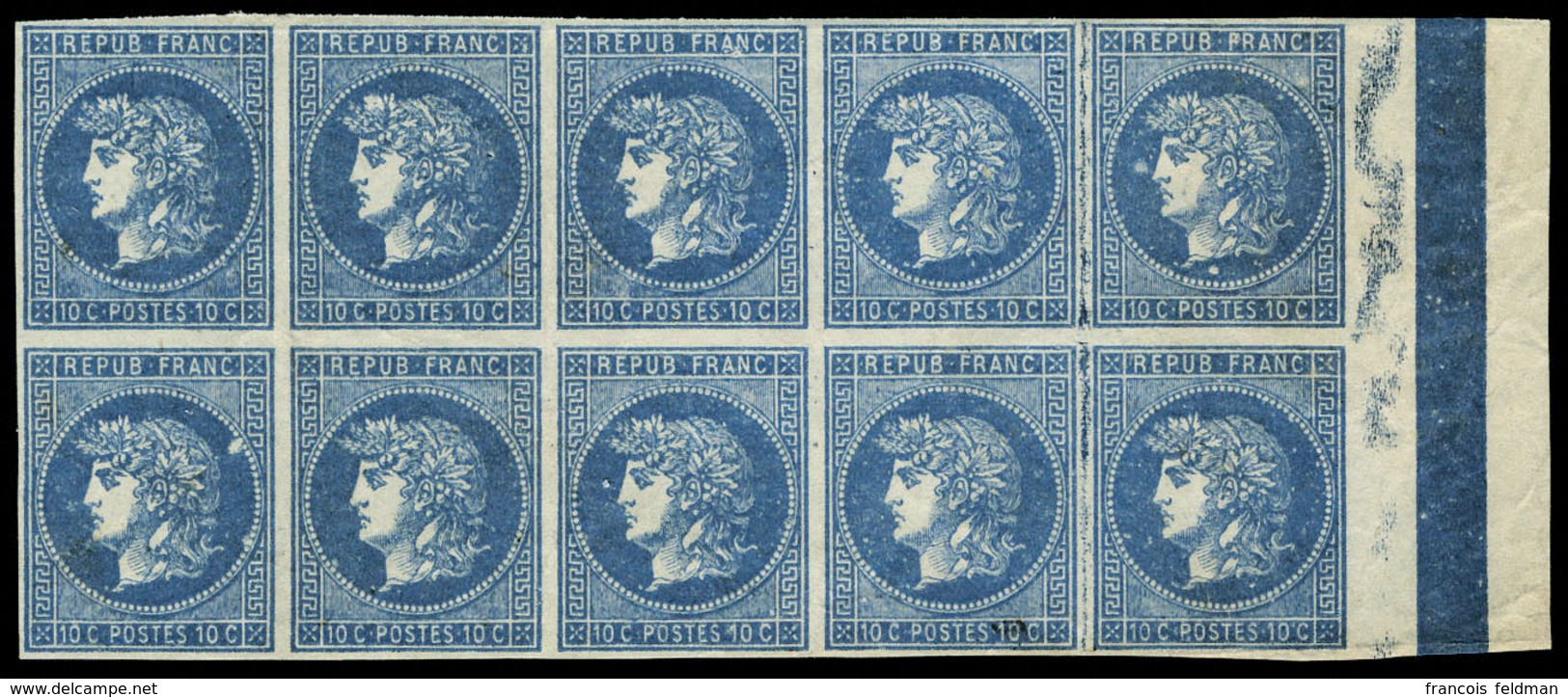 Neuf Sans Gomme Projet Gaiffe 1876, 10c Bleu, Bloc De 10, Bdf, T.B. Maury. - Andere & Zonder Classificatie