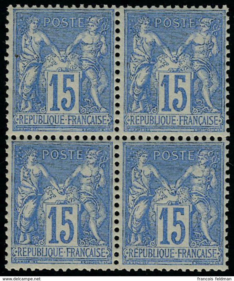 Neuf Sans Charnière N° 90, 15c Bleu, Bloc De 4 Très Bien Centré, T.B. - Andere & Zonder Classificatie