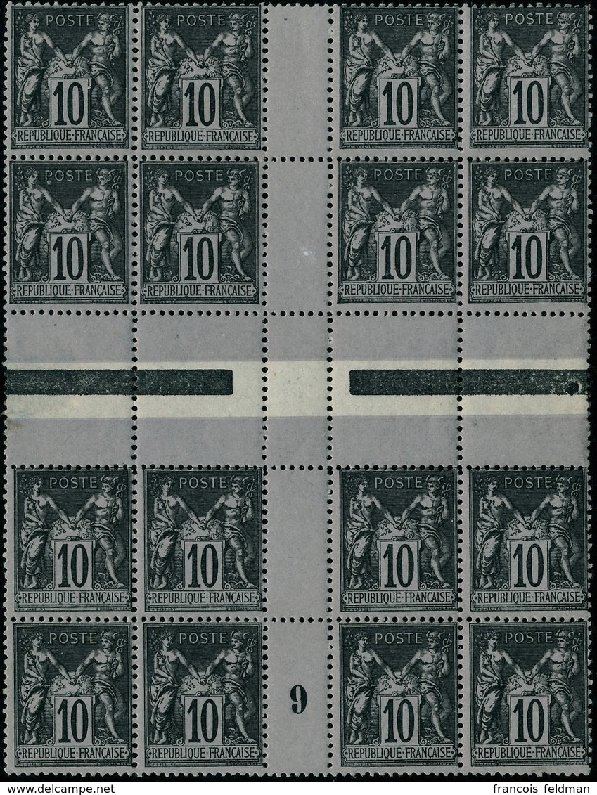 Neuf Sans Charnière N° 103a. 10c Noir Sur Lilas, Bloc De 16,  Interpanneau, Millésime 9, Soit 4 Paires II + III+ 4ex II  - Andere & Zonder Classificatie