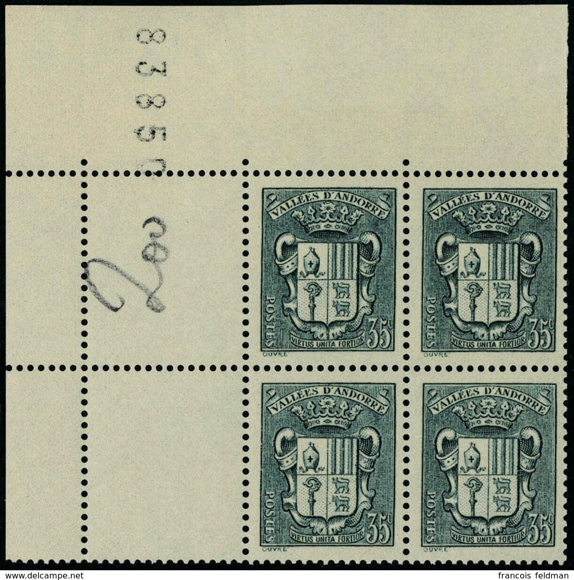 Neuf Sans Charnière N° 56, 35c Vert Armoiries, Bloc De 4, Cdf Avec Numéro, Superbe - Andere & Zonder Classificatie