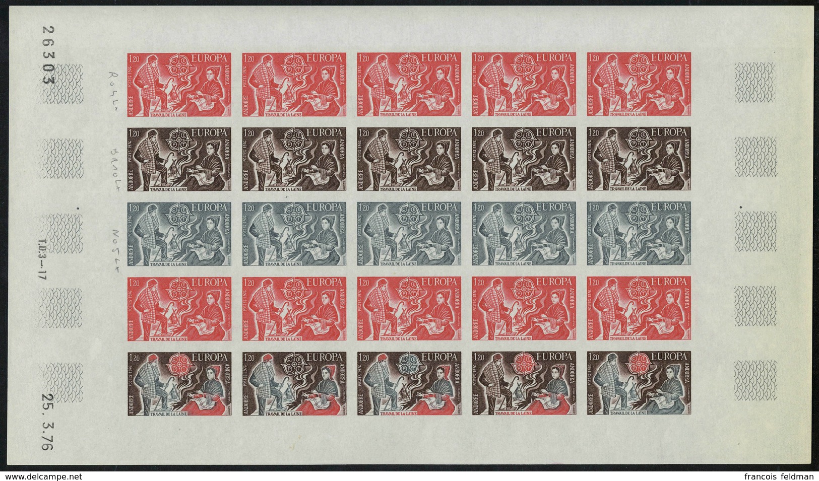 Neuf Sans Charnière N° 253/4, Europa 1976, La Paire, Essai De Couleur, ND, En Feuille Complète De 25. T.B. - Andere & Zonder Classificatie