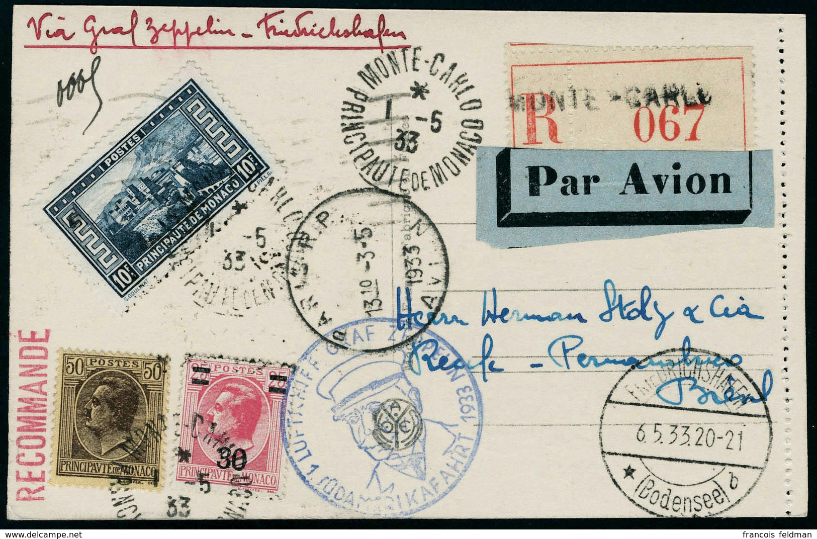 Lettre Zeppelin 1er SAF 1933 Pour Le Brésil T.B. - Other & Unclassified