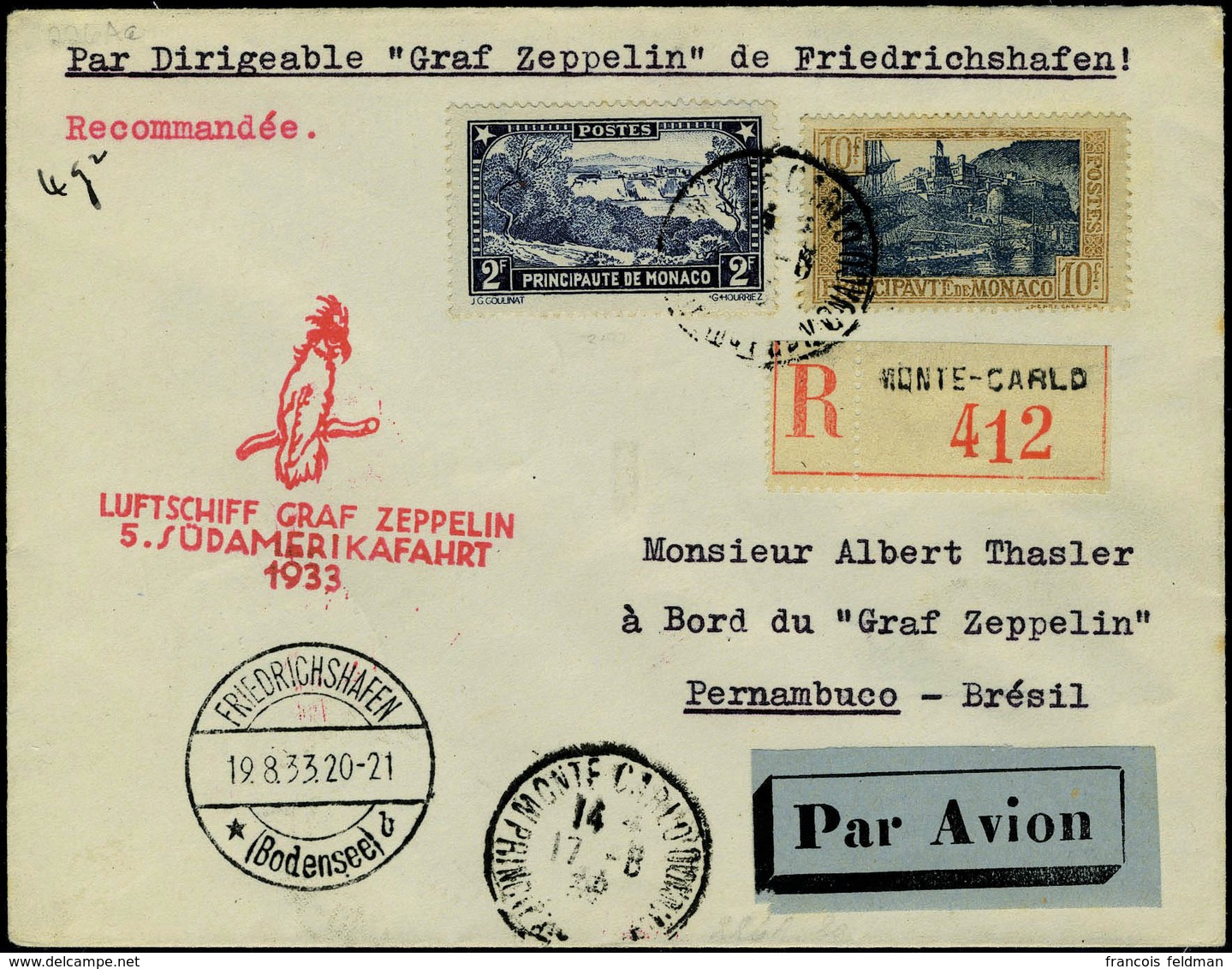 Lettre Zeppelin 5è SAF 1933 Pour Le Brésil, T.B. - Other & Unclassified