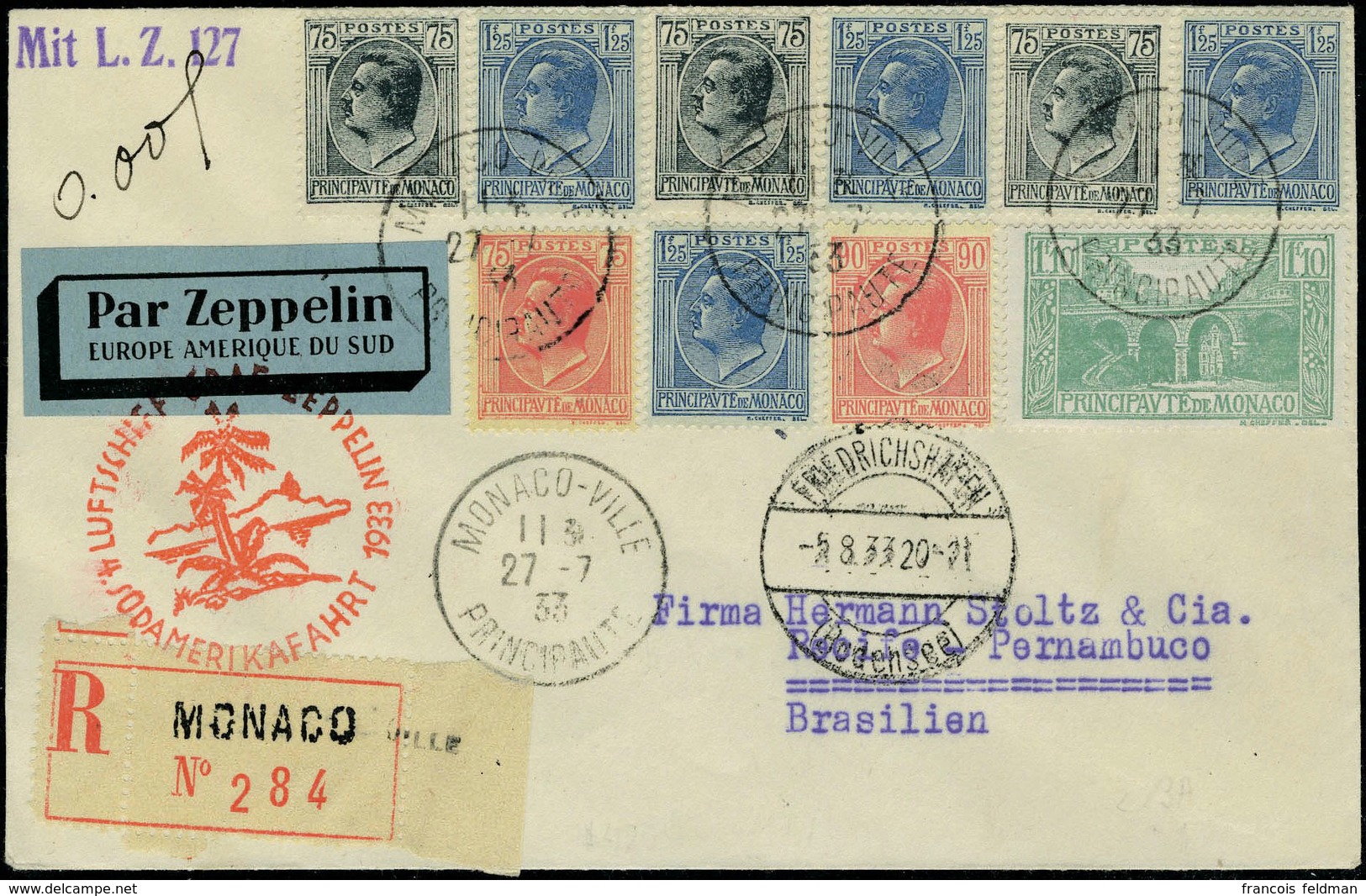 Lettre Zeppelin 4è SAF 1933 Pour Le Brésil, T.B. - Andere & Zonder Classificatie