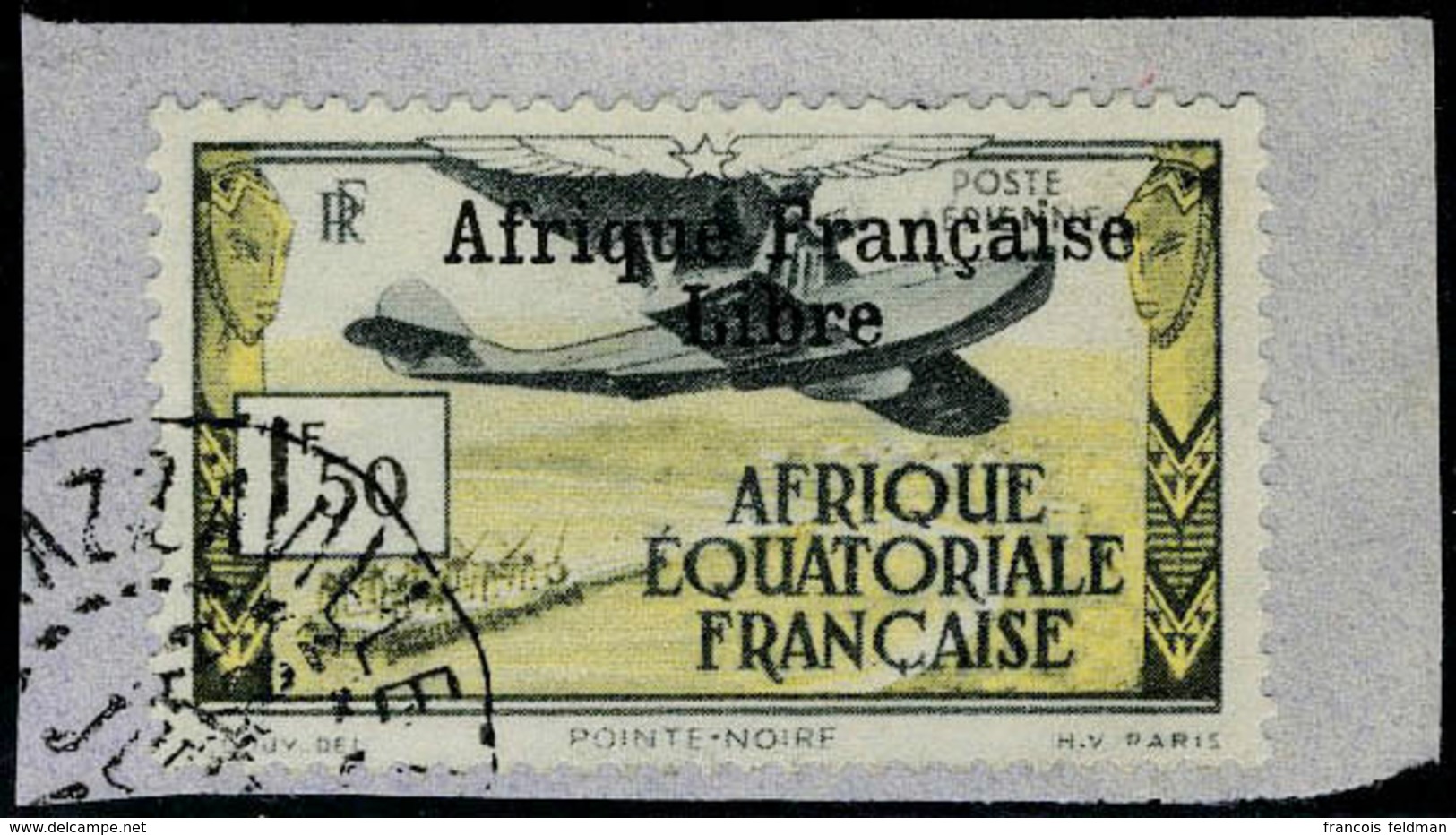 Fragment N° 14, 1f50 Afrique Française Libre, Obl Sur Petit Fragment, T.B. Signé JF Brun - Sonstige & Ohne Zuordnung