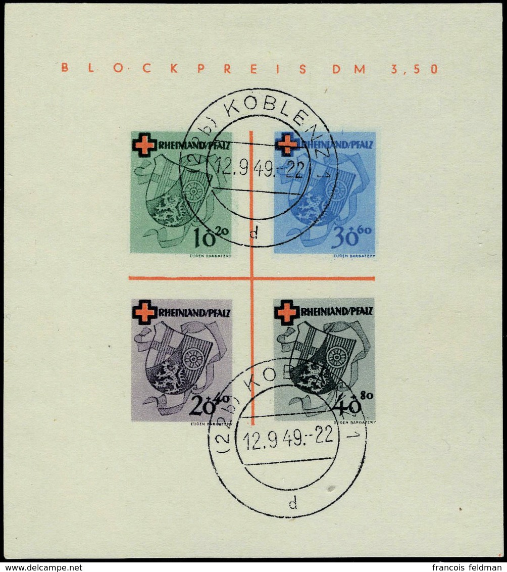 Oblitéré N° 1, Bloc Croix Rouge Obl Càd Koblenz 12.9.49 T.B. Michel - Andere & Zonder Classificatie