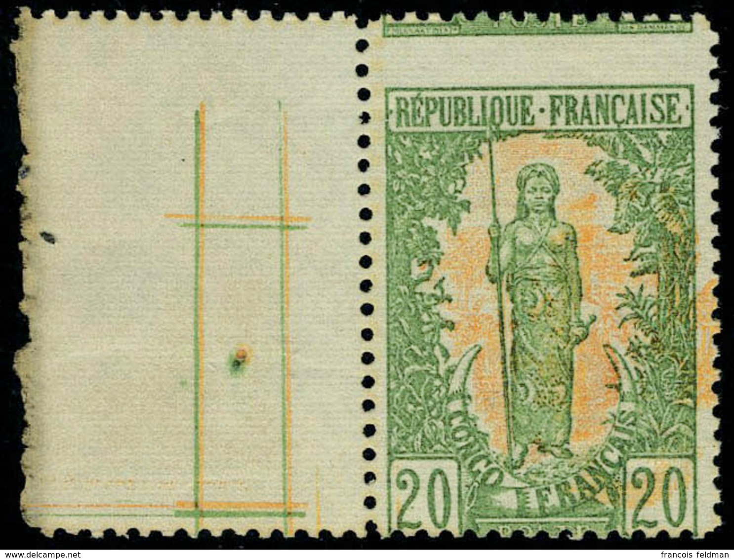 Neuf Sans Charnière N° 33a, 20c Femme Bakalois, Double Impression Du Centre Dont Une Renversée, Piquage à Cheval, Bdf, T - Autres & Non Classés