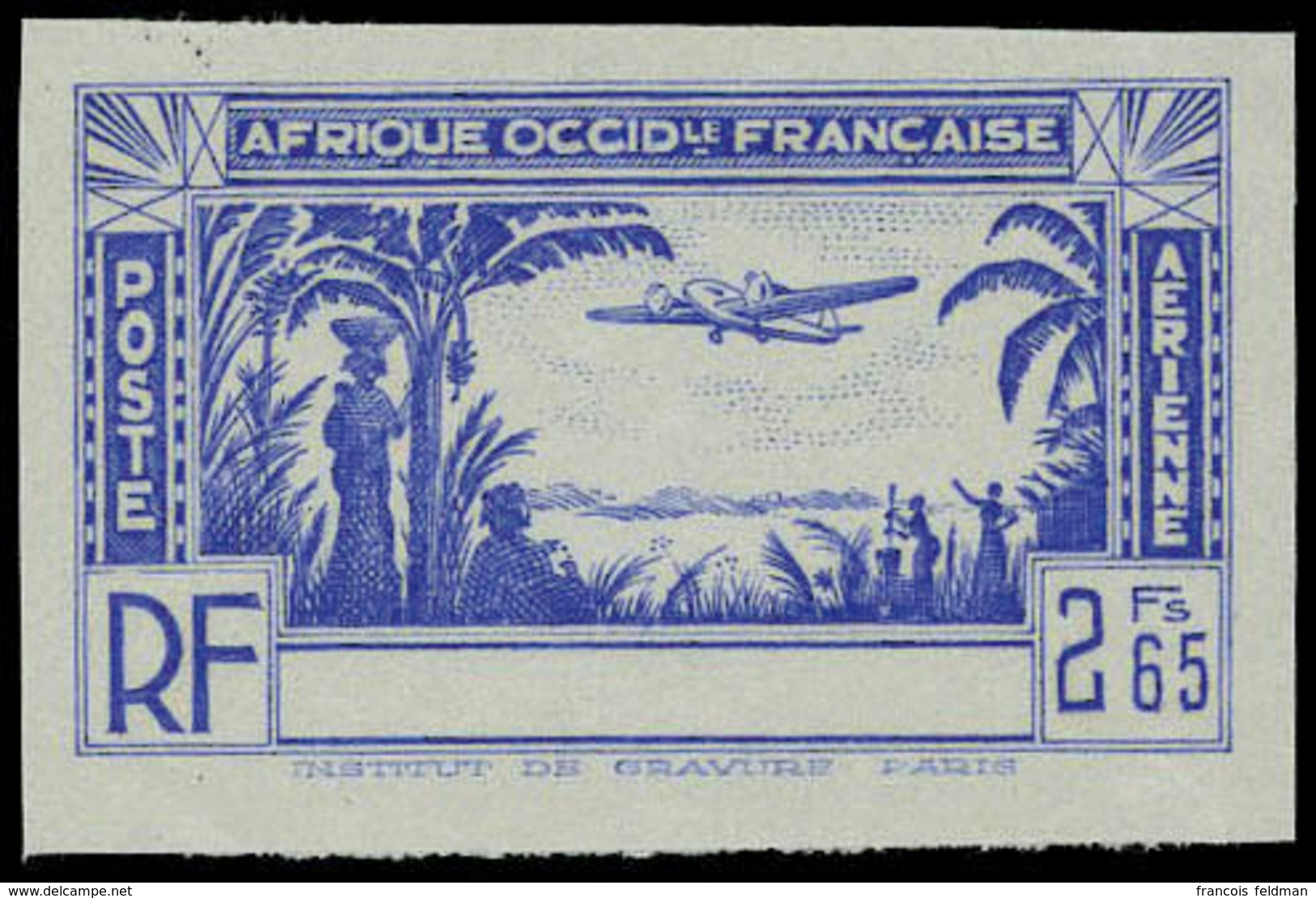 Neuf Sans Gomme Type PA De 1940, 2f65 Bleu Valeur Non émise Sans La Légende Cote D'Ivoire, ND, T.B.  Maury - Andere & Zonder Classificatie