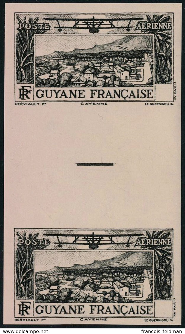 Neuf Sans Charnière Type Vue De Cayenne, Essai Non-dentelé Sans Valeur Dans Le Cartouche, Noir Sur Rose, Paire Verticale - Andere & Zonder Classificatie