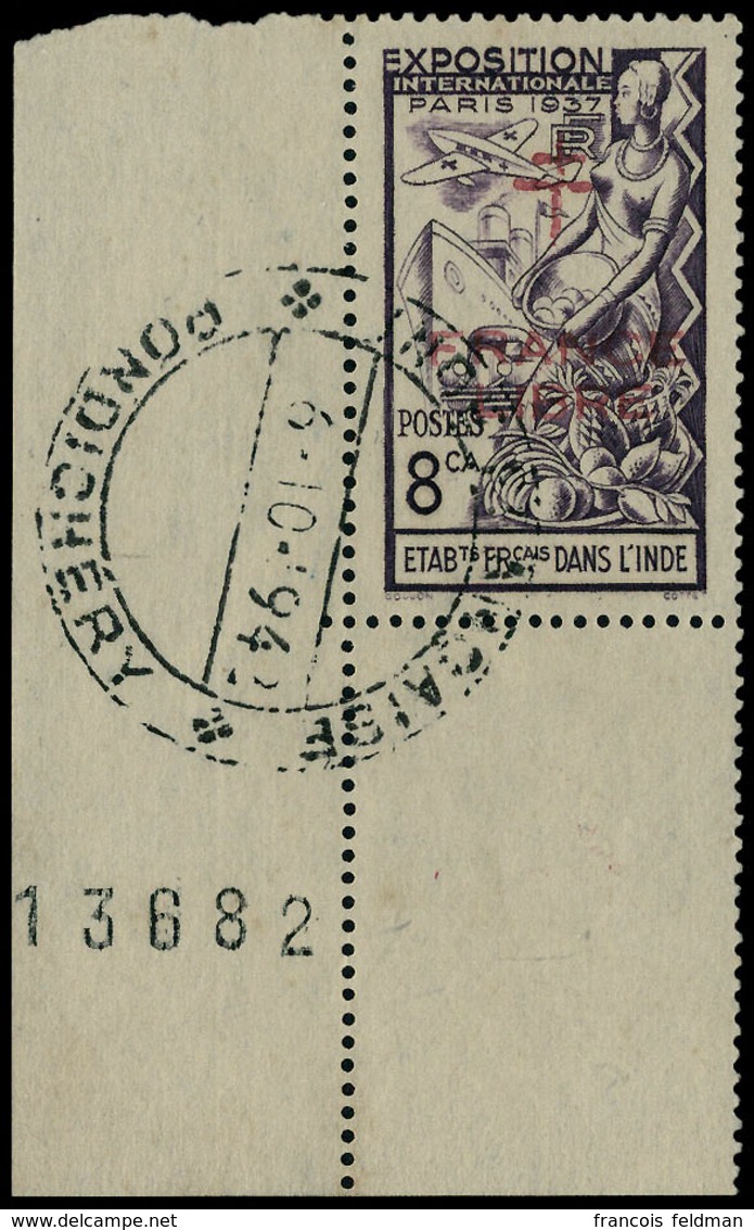 Oblitéré N° 183a, 8ca Violet (Expo De Paris), Surcharge Rouge, CdF Numéroté, CàD Complet (6.10.1942). T.B. Signé Calves. - Andere & Zonder Classificatie