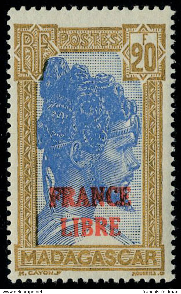 Neuf Sans Charnière N° 255A, 20f France Libre T.B. Signé Calves, Rare ** - Andere & Zonder Classificatie