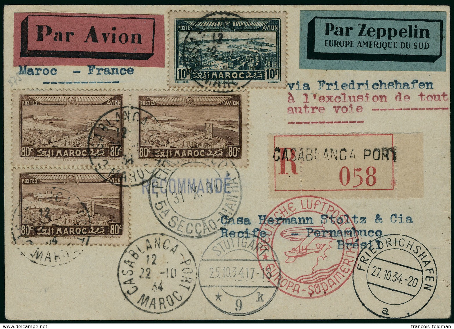 Lettre Zeppelin. SAF 1934, Pour Le Brésil. T.B. - Andere & Zonder Classificatie