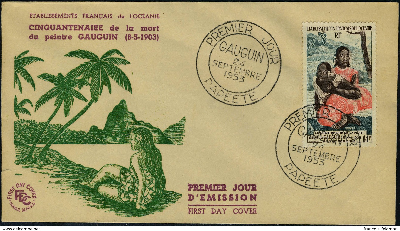Lettre N° 30, 14f Gauguin Sur Enveloppe Illustrée 1er Jour Càd  Premier Jour 24 Septembre 1953, TB - Other & Unclassified