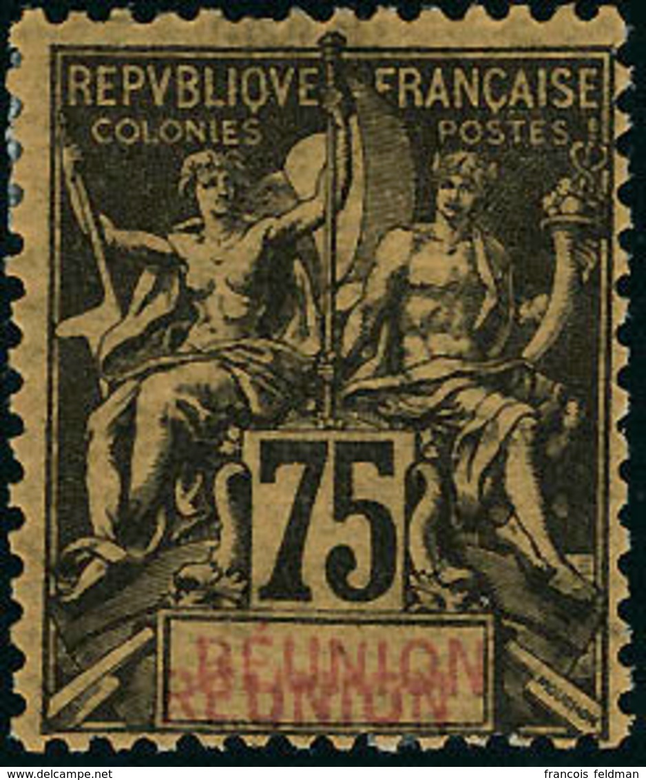 Neuf Avec Charnière N° 43a. 75c Violet Noir Sur Jaune, Double Légende Réunion, T.B.  Signé Brun. - Andere & Zonder Classificatie