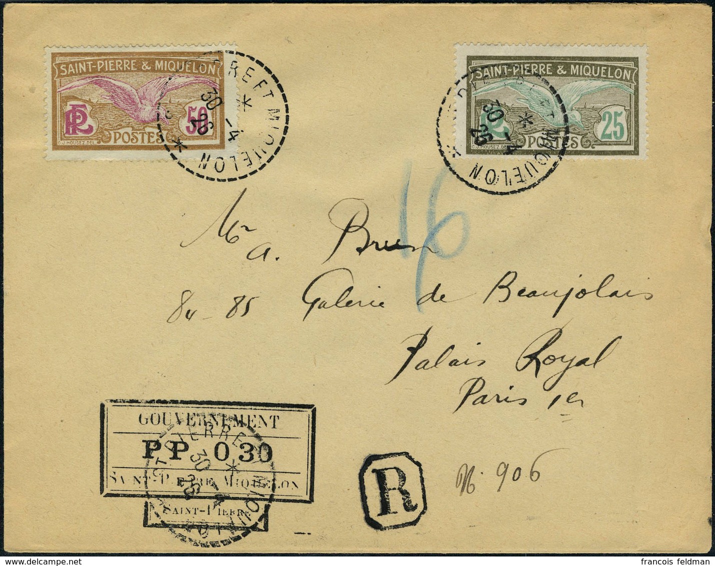 Lettre LR Affranchie Avec Cachet PP 030 + TP N° 110 Et 115, Càd St Pierre Et Miquelon 30.4.26 Pour Paris T.B. - Andere & Zonder Classificatie