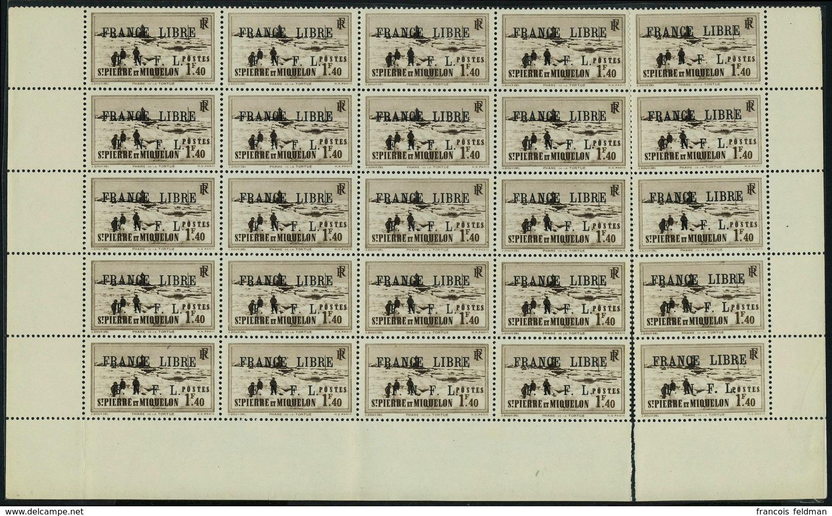 Neuf Sans Charnière N° 265, 1.40 France Libre, Feuille De 25ex T.B. Bande De 5ex Détachée - Andere & Zonder Classificatie