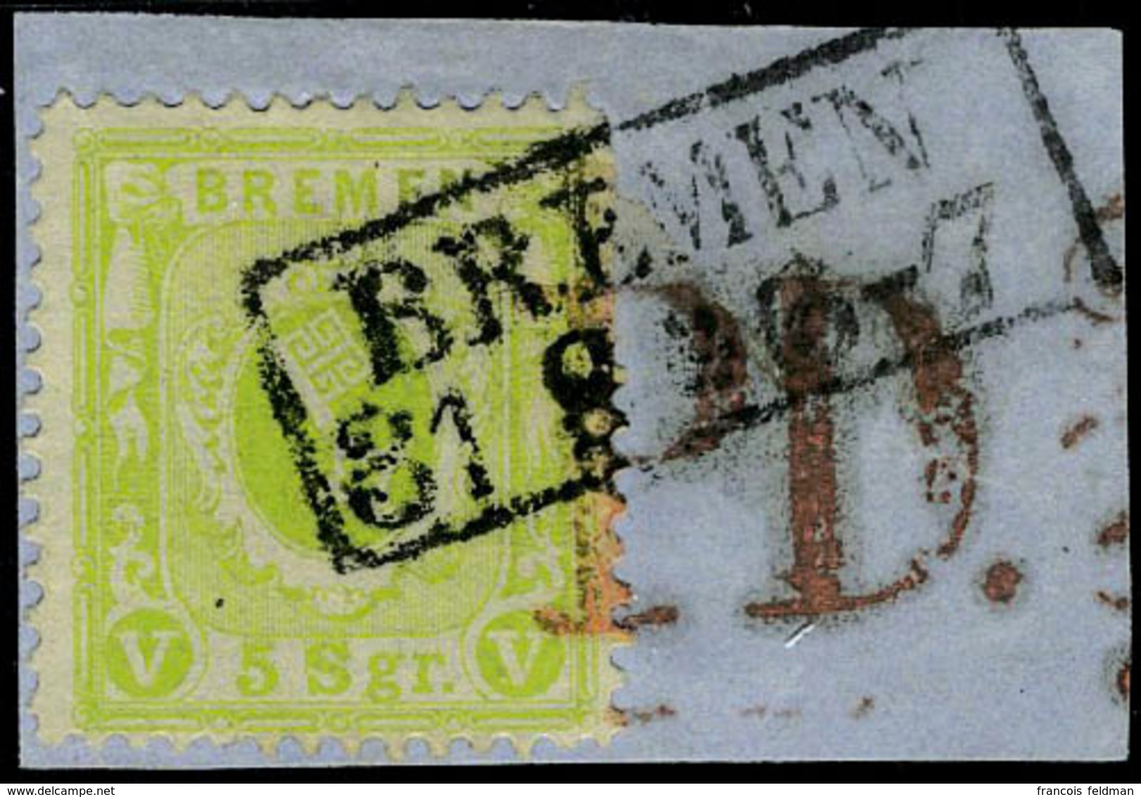 Fragment N° 15, 5s Vert Jaune Sur Petit Fragment Obl   Bremen 31.8.67 + PD En Rouge TB Signé Richter + Vertificat Mohrma - Other & Unclassified