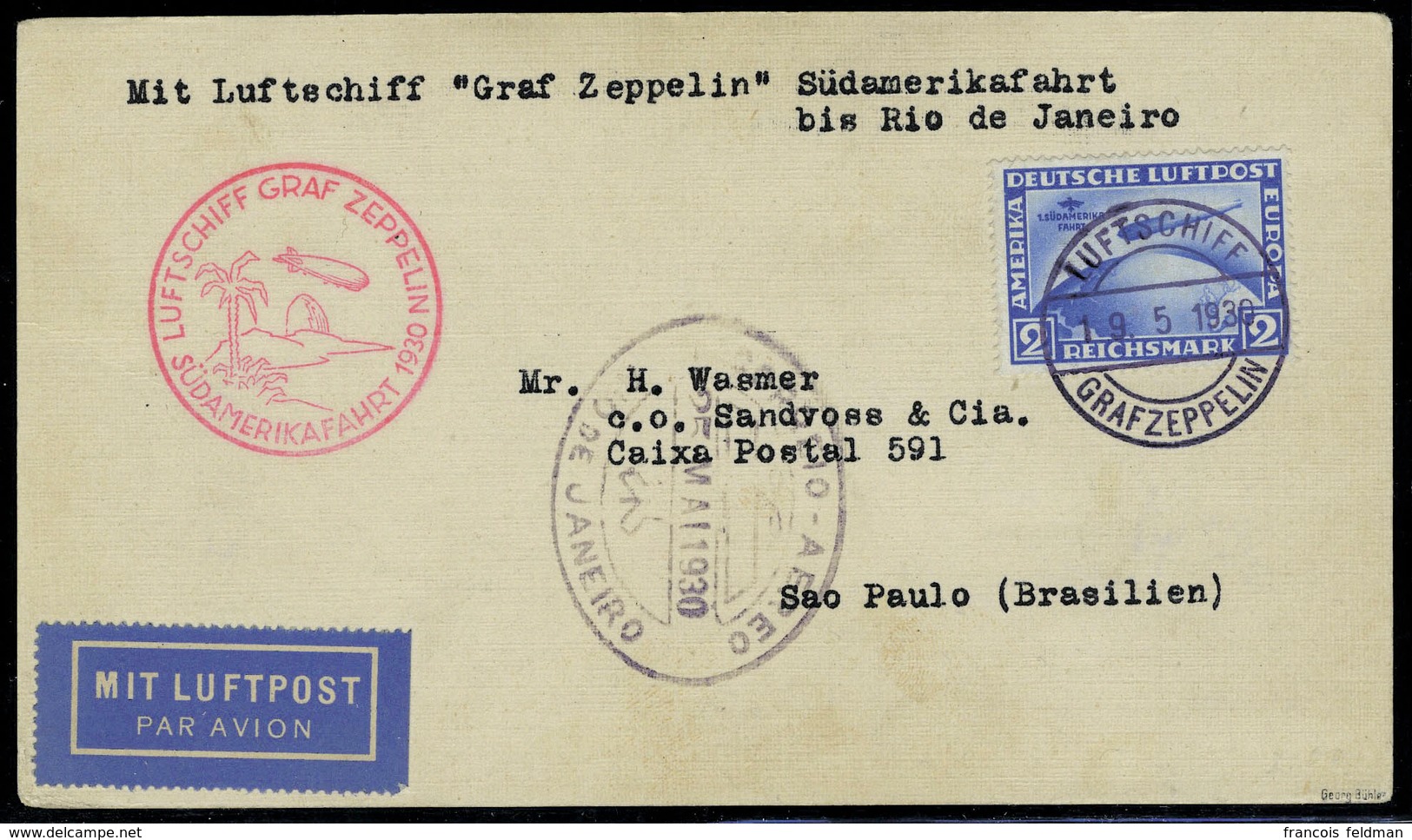 Lettre N° 38, 2m Zeppelin Sur L SAF 1930 Pour Le Brésil, T.B. - Andere & Zonder Classificatie