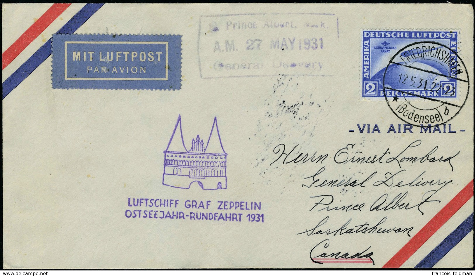 Lettre N° 38/9, Sur L Zeppelin, Cachet  Illustré Luftschiff Graf Zeppelin Ostsee Jahr - Rundfahrt 1931, Cad Friedrichsha - Andere & Zonder Classificatie