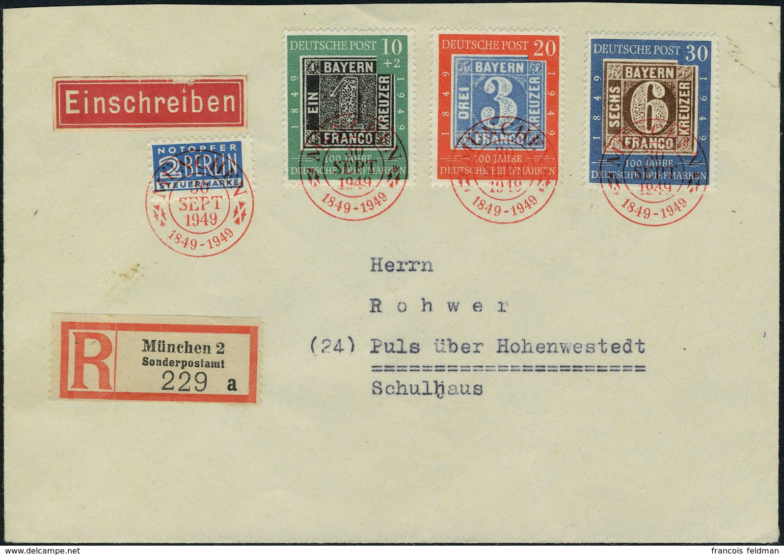 Lettre N° 76/78 + N° 70A Sur Lettre Recommandée De Munich, Càd FDC En Rouge (30 Sept 1949) Pour Puls Über Honenwestedt,  - Andere & Zonder Classificatie