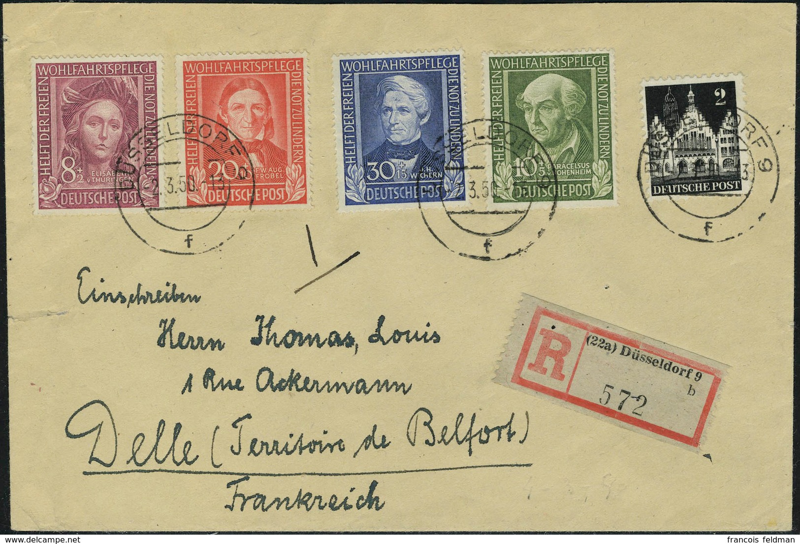Lettre N° 3/6 + Bizone N° 41, Sur Lettre Recommandée De Düsseldorf (2.3.50) Pour Delle (France), TB - Other & Unclassified
