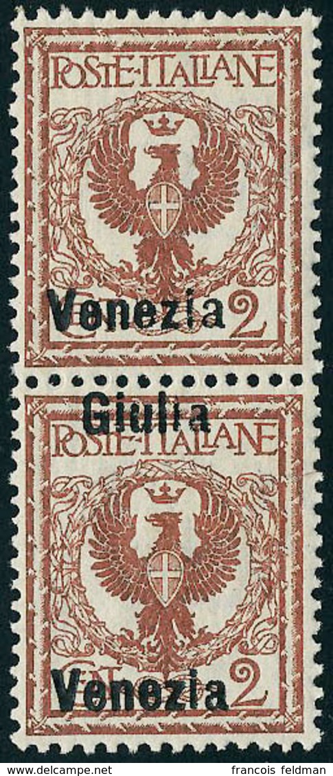 Neuf Sans Charnière N° 20, 2c Paire Verticale 1ere Surcharge Venezia Seule Tenant à Normal, Sassone 20e, T.B. - Andere & Zonder Classificatie