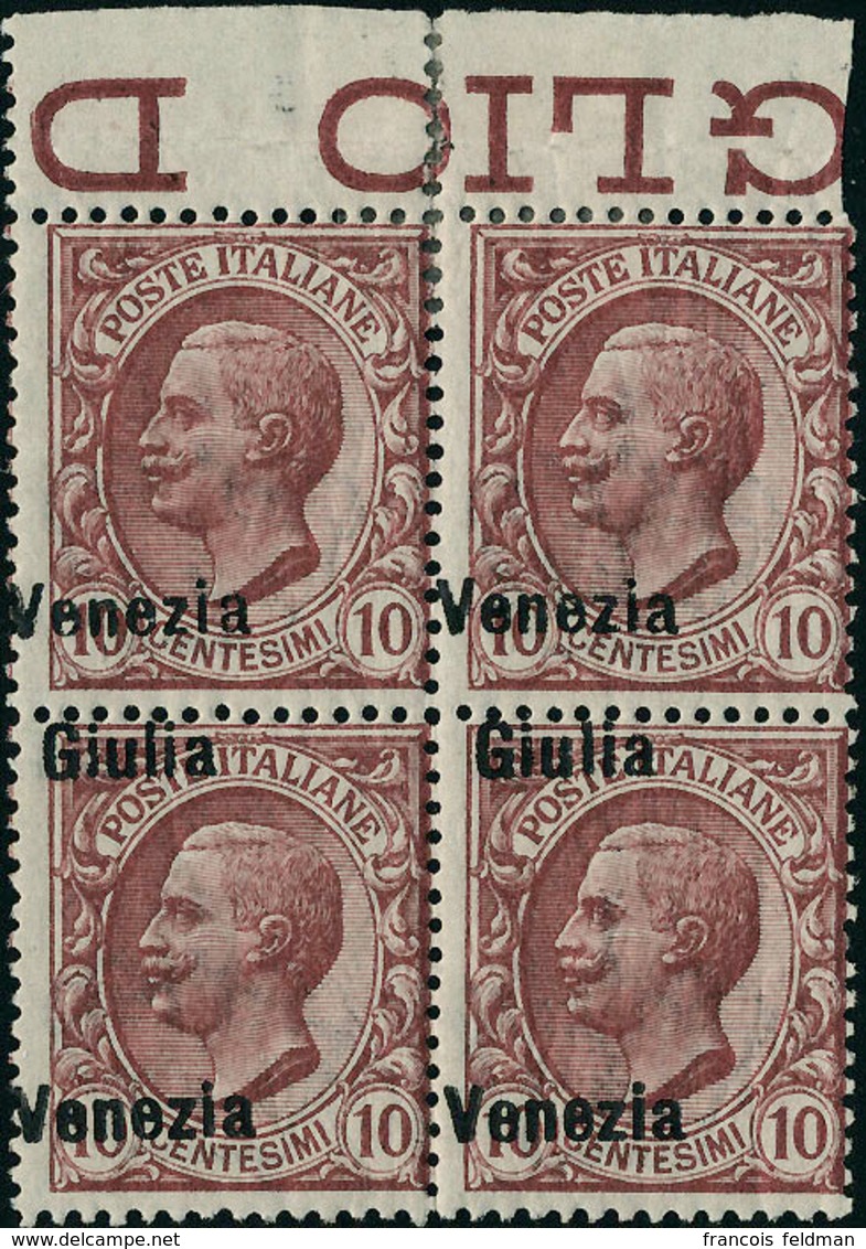 Neuf Sans Charnière N°22. 10c Rose. Bloc De 4 Bdf, VENEZIA Seule Sur  2ex Et 2ex Surcharge Inversée. T.B. Sassone 22d +  - Andere & Zonder Classificatie