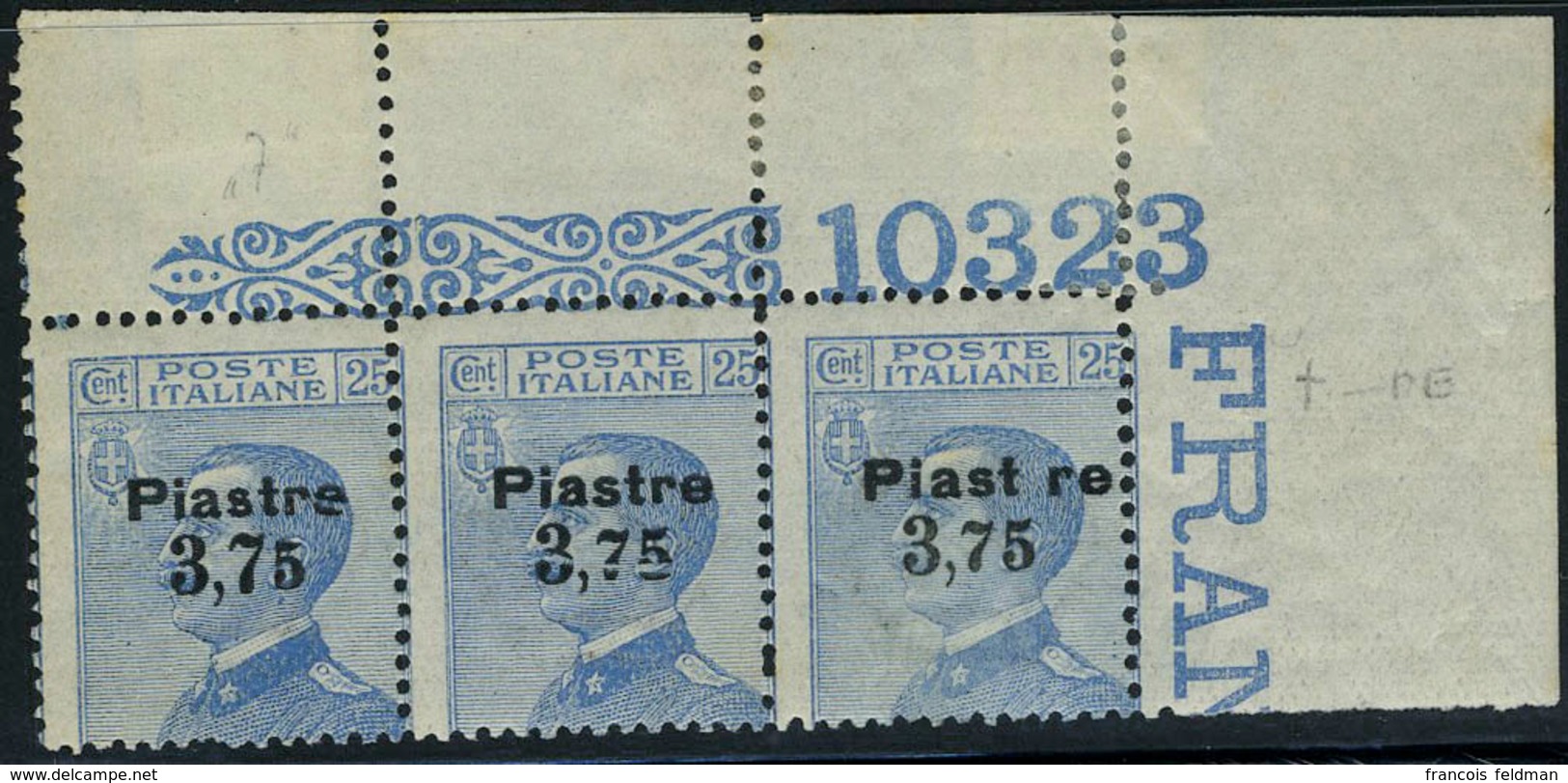 Neuf Sans Charnière N° 142, 3.75 Sur 25c Bleu, Bande De 3 Avec 2 Variétés T.B. Sassone 46 + 46a + 46c - Andere & Zonder Classificatie