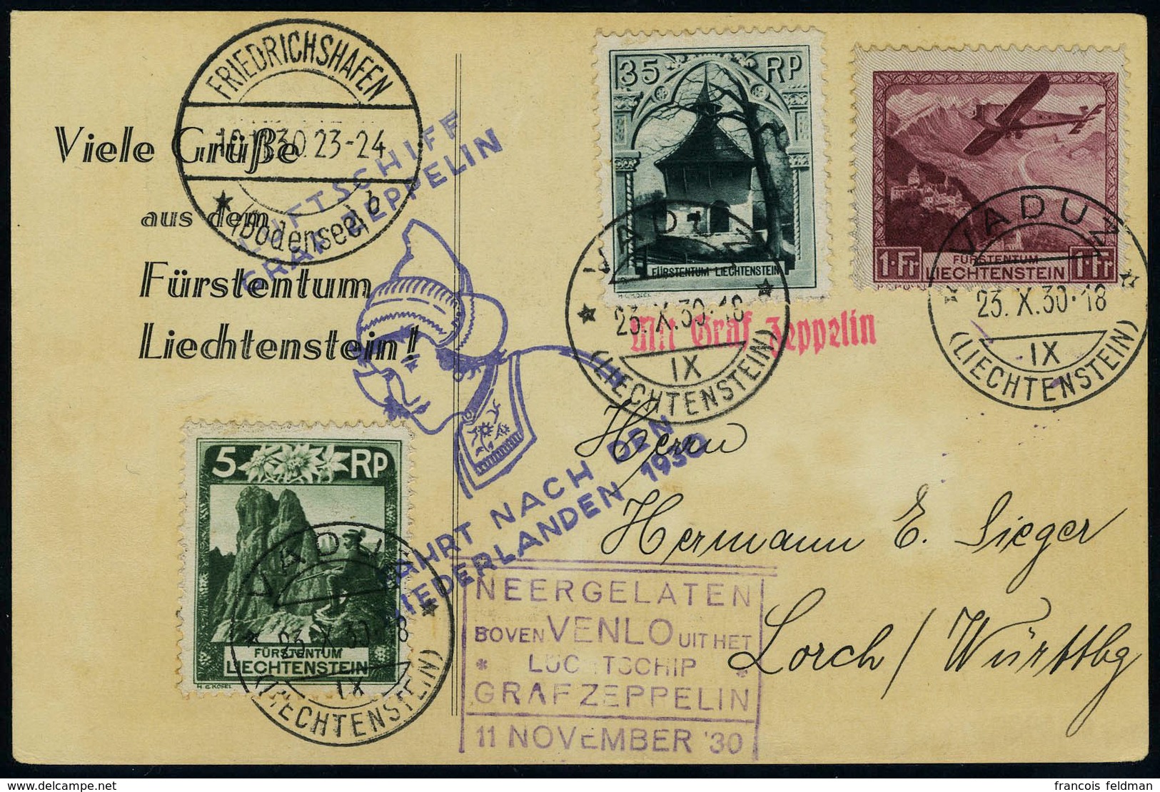 Lettre N° 6, + TP 95 Et 100 Sur CP Illyustrée Zeppelin Càd Vaduz 23 X 30, Divers Cachets Zeppelin, Càd De Transit Friedr - Andere & Zonder Classificatie