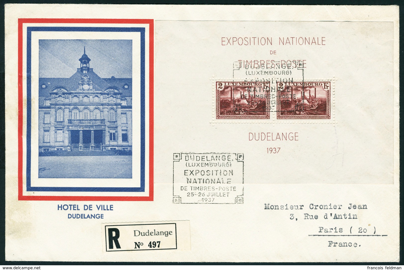 Lettre N° 2, Le Bloc Sur LR Pour La France, Obl. 1er Jour 25 Juillet 1937. T.B. - Andere & Zonder Classificatie