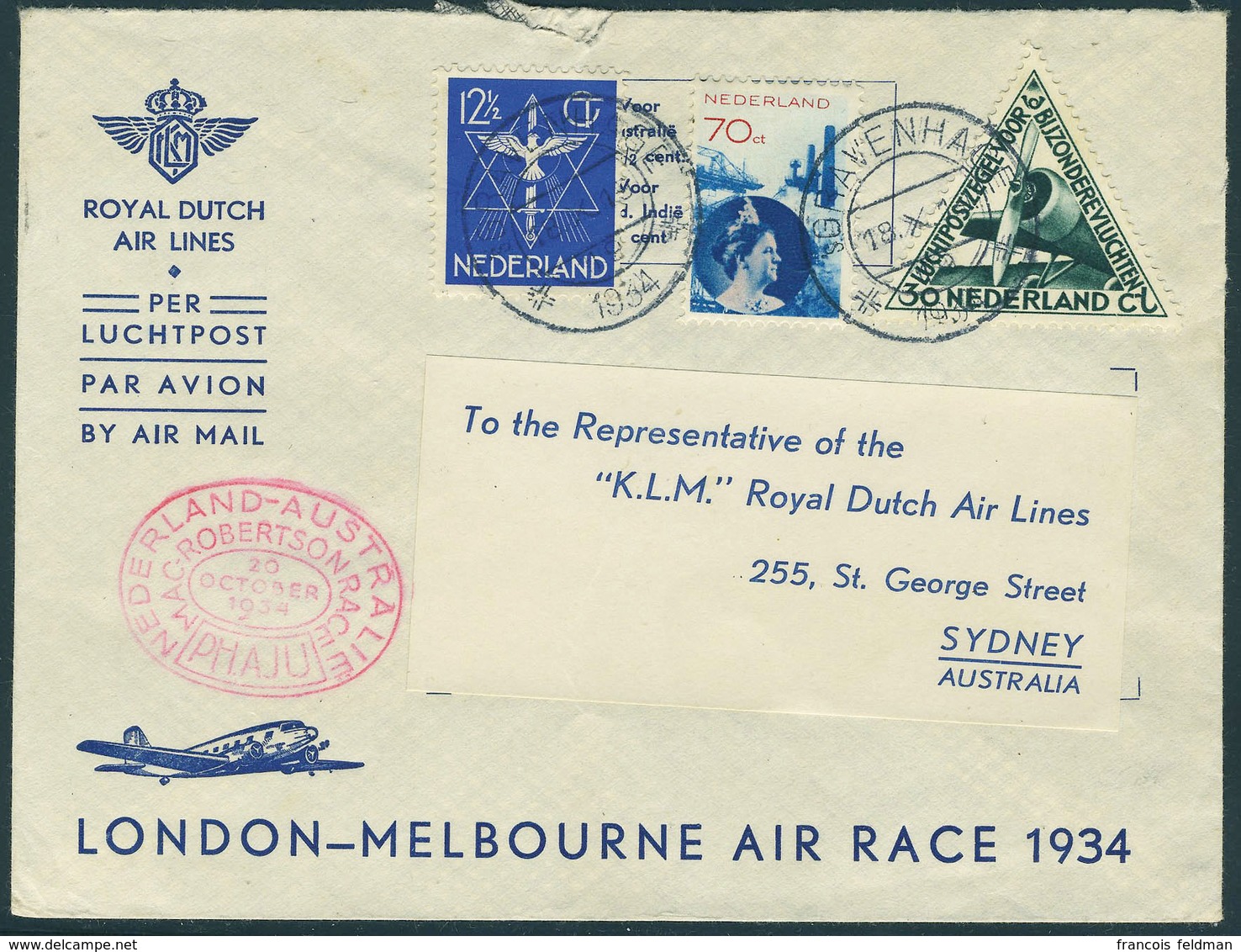Lettre N° 10, + TP N° 234 Et 253 Sur L, Enveloppe Illustrée London-Melbourne Air Rce  1934, Càd St Gravenhage 18.X.1934, - Other & Unclassified