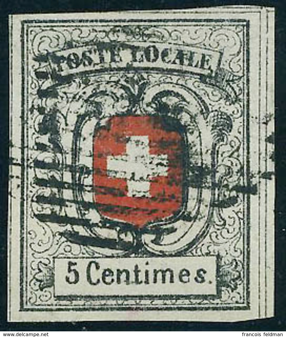 Oblitéré N° 7, 5c Neuchatel, 3 Grandes Marges + 1 Voisin, Superbe, Signé Portmann - Autres & Non Classés